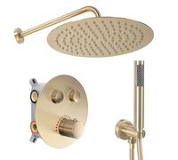 Rea Ensemble de douche encastré LUNGO BRUSH GOLD BOX Système de Douche en Laiton Pour Salle de Bain (Or brossé)