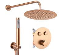 Rea Sanitär - Ensemble de douche encastré Lungo - Or brossé, thermostat, boîte - Réf. REA-P8808