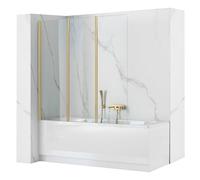 Rea Paroi de Baignoire Pliante Agat-3 120 Brush Gold Pare-Baignoire 120 x 140 cm Épaisseur de Verre 5 mm (Finition du Profil : Or Brossé)