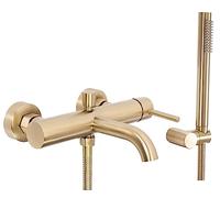 Rea ROBINET DE BAIGNOIRE Lungo Brush Gold Mitigeur Baignoire avec Douchette en Laiton pour Salle de Bain Chaude et Froide Réglable (Or brossé)