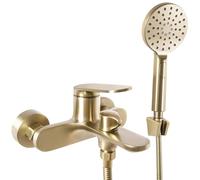 Rea Robinet de baignoire Marco Brush Gold Mitigeur Baignoire avec Douchette en Laiton pour Salle de Bain Chaude et Froide Réglable (Or brossé)