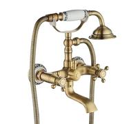 Rea Robinet de baignoire rustique Mitigeur de bain doré antique avec douchette en laiton pour salle de bain chaude et froide réglable (or brossé)