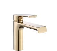 Rea ROBINET DE LAVABO HASS GOLD BAS Mitigeur Salle de Bain en Laiton Monocommande Chaude et Froide Réglable Robinet de Lavage à la Main (or clair)