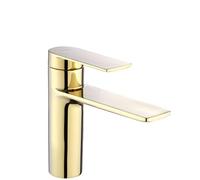 Rea ROBINET DE LAVABO STORM GOLD BAS Mitigeur Salle de Bain en Laiton Monocommande Chaude et Froide Réglable Robinet de Lavage à la Main (or clair)
