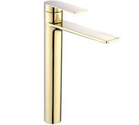 Rea ROBINET DE LAVABO STORM GOLD HAUT Mitigeur Salle de Bain en Laiton Monocommande Chaude et Froide Réglable Robinet de Lavage à la Main (or clair)