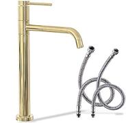 REA Robinet de salle de bain en laiton doré 360° | Mitigeur pour lavabo de salle de bain | Robinet de lavabo | Robinet de salle de bain | Hauteur 34 cm | Mitigeur monocommande design moderne