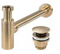 Rea SIPHON AVEC BONDE DE LAVABO CLIC-CLAC UNIVERSEL GOLD MAT Universel Syphon en Laiton pour Lavabo et Évier Salle de Bain (Or)