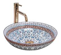 Rea Vasque à Poser Arte Blue, Ovale, Pour Salle De Bain, Lavabo Ou Lave-Main Pour WC, En Céramique, Colorée, Motif Oriental, 400 x 400 x 115 mm