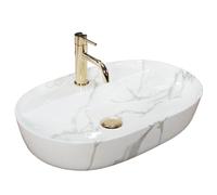 Rea VASQUE À POSER AURA 61 MARMO SHINY Lavabo Salle de Bain 610 x 410 x 130 mm en Céramique (Blanc, imitation de marbre)