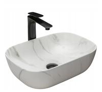 Rea VASQUE À POSER BELINDA MAT Lavabo Salle de Bain 460 x 320 x 125 mm en Céramique (Gris, imitation de marbre)