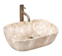 Rea Vasque à Poser Belinda Savana Pour Salle De Bain, Idéale Comme Lavabo Pour Lave-Main Pour Wc, À Poser Sur Le Comptoir, Beige, imitation de pierre
