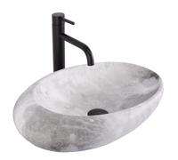 Rea Vasque à poser C Stone Lavabo Salle de Bain en céramique - 49 x 31 cm - Gris imitation de pierre