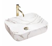 Rea Vasque à poser Demi Aiax Shiny Lavabo Salle de Bain 550 x 395 x 130 mm en Céramique (Blanc, imitation de marbre)