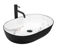 Rea Vasque à poser en céramique CLEO BLACK AIAX MATT Lavabo Salle de Bain 410 x 605 x 140 mm en Céramique (Noir, imitation de pierre)