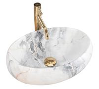Rea VASQUE À POSER LINDA GRANIT MAT Lavabo Salle de Bain 485 x 340 x 145 mm en Céramique (Blanc, imitation de marbre)