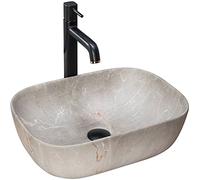 Rea Vasque À Poser Livia Beige, Pour Salle De Bain, Idéale Comme Lavabo Pour Lave-Main Wc, En Céramique, Imitant La Pierre, 465 x 335 x 135 mm