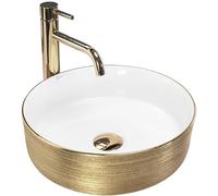 Rea VASQUE À POSER Sami Gold White Brush Gold Lavabo Salle de Bain 360 x 360 x 115 mm en Céramique (or/blanc)