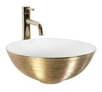 Rea Vasque à poser STELLA Gold Brush/White, Pour Salle De Bain, 355x355x135 mm, En Céramique, Idéale Comme Lavabo Ou Lave-Main Pour WC, Design Unique (or/blanc)