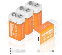 REACELL 4Pack 9V Piles Rechargeables avec 4 in 1 USB-C Câble
