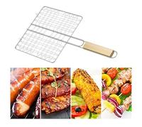 ReachMall Lot de 2 paniers de barbecue en acier inoxydable avec longue poignée en bois, boucle à baïonnette verrouillable pour retourner le poisson, la viande, les légumes, le camping en plein air