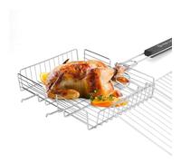 ReachMall Panier de barbecue pliable en acier inoxydable avec poignée amovible et verrouillage sécurisé pour barbecue en plein air