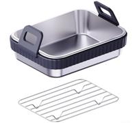 ReachMall Poêle à frire à air comprimé en acier inoxydable avec couvercle et grille - Poignée en silicone antidérapante - Plateau sulfurisé pour rôtir et cuire - Compatible avec les fours à convection