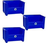 READYSPACE Lot de 3 bacs de recyclage en plastique très résistants avec ouverture sur le devant, 32,5 L, bleu (13017BLUERS)