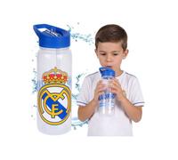 Real Madrid Bouteille d'eau avec embout et poignée pour les fans, bouteille transparente avec paille 600 ml