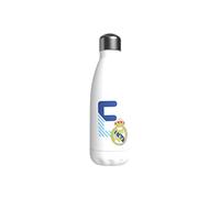 Real Madrid CyP Brands Bouteille d'eau en acier inoxydable, fermeture hermétique, lettre E bleue, 550 ml, Blanc