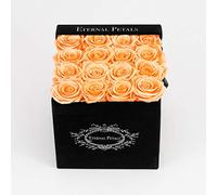 Real Roses That Last A Year - 16 Roses in a Black Flower Box (Peach)