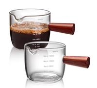 Realand Verre à expresso - 150 ml - Bec unique avec poignée en bois et ouverture en forme de V - Verre transparent - Verre doseur - Accessoire pour expresso