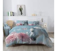 Réaliste Couette 4 Saisons Réversible 135 x 200 cm 300G/M² Couette Cooling Hypoallergénique Couette Matelassée Blanc Rose, Dessus De Lit Animaux Cheval Fleurs Couvre-Lit Couverture Édredon