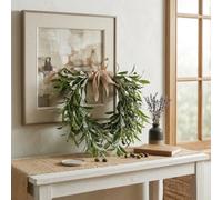 Realistic Artificial Olive Leaf Wreath 50cm Green Plastic | Lifelike Plastic Design, Weather-resistant For Indoor Outdoor Use, Christmas Door Wall Decor, Low Maintenance No Watering