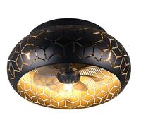 Reality Leuchten Fan BIDAR R61574031, noir mat/or,metal, 15W, 3x E27, Commutable séparément