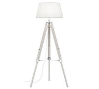Reality Leuchten Lampadaire Tripod, Structure en Bois/Abat-Jour en Tissu, E27, 60 W, Blanc, 72 X 143 Cm