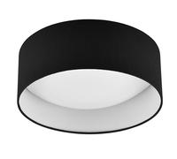 Reality Leuchten Plafonnier LED Locarno R64191102, plastique blanc, abat-jour en tissu noir, avec LED 12 watts