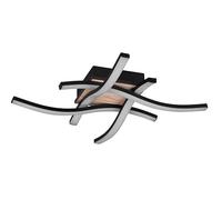 Reality Leuchten Plafonnier LED Route R62474135, métal noir mat, imitation bois, avec 4x 5 Watt LED