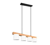 Reality Leuchten R30654001 Cameron Suspension en métal Noir mat Abat-jour en bois 4 ampoules E14