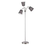 Reality Leuchten R40153011 Windu Lampadaire en Métal Nickel Mat avec Abat-jour en Tissu Gris 3 x E27