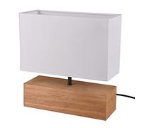 Reality Leuchten R50181030 Woody Lampe de table non incluse, 1 ampoule E27, couleur bois, 30 x 12 cm, Abat-jour Blanc