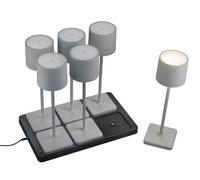 Reality Leuchten R54096677 Fernandez R54096677 Lot de 6 lampes de table à piles avec 6 stations de charge en métal/plastique gris 1,5 W