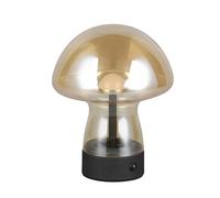 Reality Leuchten R54981113 Dooley Lampe de table à 4 LED avec batterie en métal noir mat et verre ambré 1,5 W