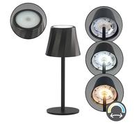 Reality Leuchten R55961132 Diaz R55961132 Lampe de table d'extérieur à batterie en métal noir mat avec LED 1,6 W Couleur de la lumière réglable 4 positions tactiles