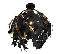 Plafonnier plafonnier lampe de salon lampe de chambre à coucher, lampe design avec décoration de feuilles, naturel, feuilles, métal, or noir, 1x douille E27, DxH 38x58 cm