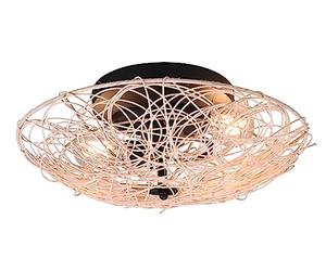 Reality, Plafonnier, Lovis 2xE27, max.40,0 W Métal, noir mat, Corps: Maillage rotin, naturel Ø:40,0cm, H:14,0cm IP20,Sans illuminant