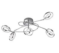 Reality, Plafonnier, Prater incl. 5 x LED,SMD,4,5 Watt,3000K,400 Lm. Corps: metal, Chrome L:62,0cm, L:46,0cm, H:42,0cm IP20,Modèle déposé