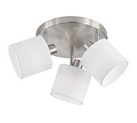 Trio-Leuchten Plafonnier 3 spots TOMMY R80333901 – abat-jour en tissu blanc – Argent