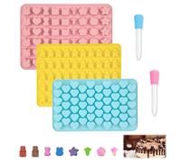 Realjoy 3 Pièces Moules à Bonbons En Silicone vec 2 Compte-Gouttes,Réutilisable Moule Ourson Silicone Gummies avec 11 Formes Mignonnes pour le Chocolat DIY, les Glaçons, les Biscuits, la Gelée