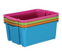 Really Good Stuff Lot de 4 paniers empilables en plastique pour livres et organisateurs pour salle de classe ou à la maison - Paniers en plastique solides aux couleurs fluo amusantes