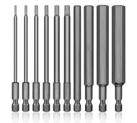 Rebanky 10 Embouts Allen Longs Tournevis S2 Magnétique, 100 mm, 1,5-12 mm | Embouts Hexagonaux Magnétiques pour Perceuse et Visseuse; Dix Tailles pour Atteindre les Vis en Profondeur